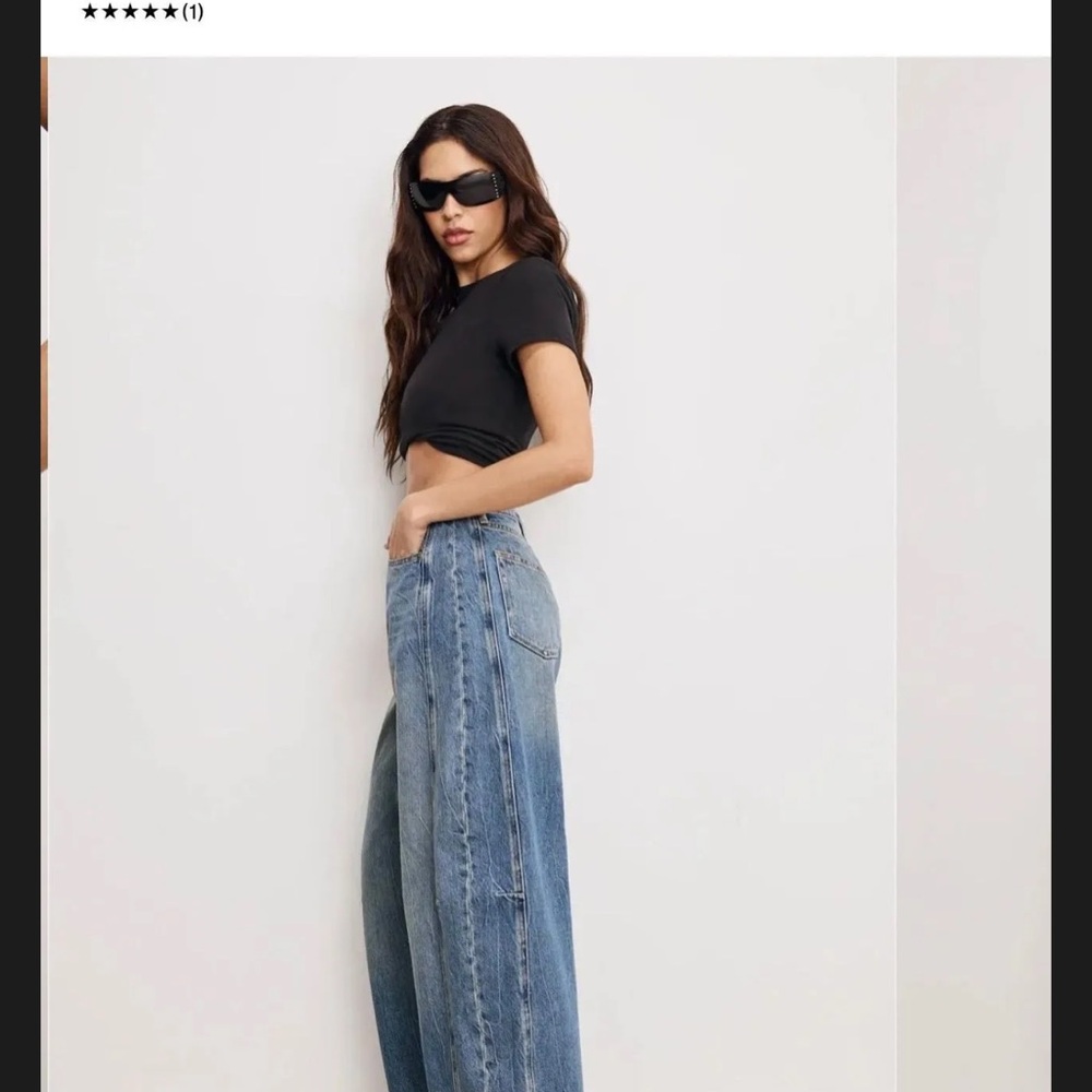 Good American High-Rise Wide Leg Two-Tone Blue Jeans - Picture 5 of 6
